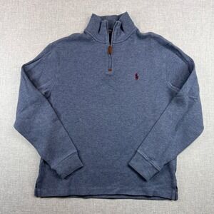 Polo Ralph Lauren Quarter Zip Jumper Pullover Men Medium Blue Cotton Preppy Ivy